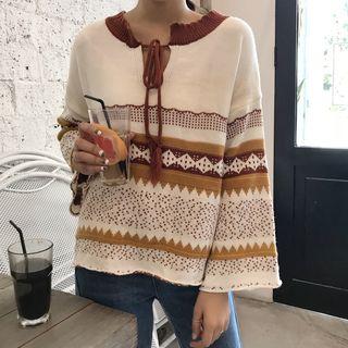 Patterned Tie-neck Sweater