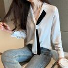 Tie-accent Two Tone Chiffon Blouse