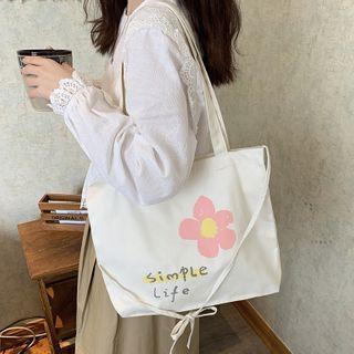 Lettering Tote Bag Flower - Pink - One Size