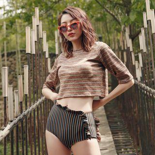 Set: Striped Bikini + Crop Top
