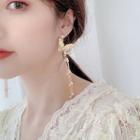 Rhinestone Butterfly Faux Pearl Fringed Earring 1 Pair - Bm0637 - Gold - One Size