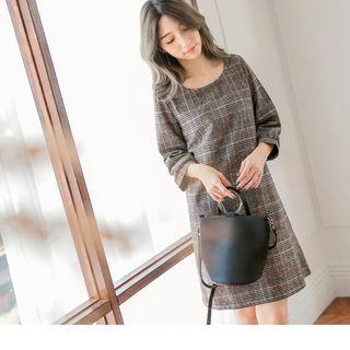 Elbow Sleeve Plaid Dress