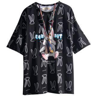 Short-sleeve Rabbit Print Loose-fit T-shirt