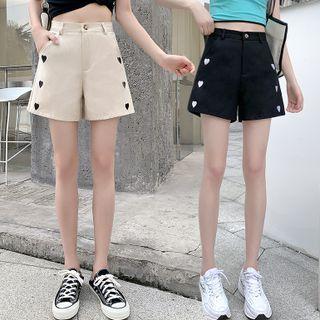 Heart Embroidered High Waist Wide Leg Shorts