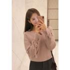 V-neck Tie-cuff Ribbed Sweater Pink - One Size