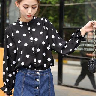 Dot Loose-fit Stand-collar Chiffon Blouse