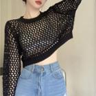 Perforated Crop Knit Top