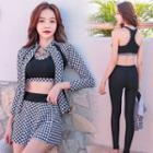 Set: Cropped Swim Top + Bottom + Swim Skirt + Zip Jacket + Leggings