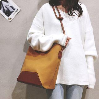 Paneled Faux Leather Tote Bag