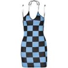 Spaghetti Strap Checkered Mini Sheath Dress