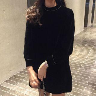 Contrast Trim A-line Velvet Minidress