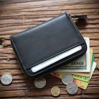 Genuine Leather Zip Wallet Black - One Size