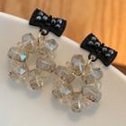 Bow Faux Crystal Dangle Earring 1 Pair - 925 Silver Needle - Bow - Black - One Size