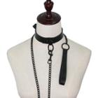 Faux Leather Choker With Alloy Leash