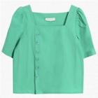 Elbow-sleeve Square-neck Button-up Blouse