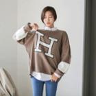 Lettering Color-block Oversized Sweater