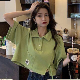 Elbow-sleeve Slit Polo Shirt