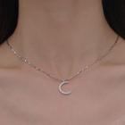 Moon Rhinestone Pendant Sterling Silver Necklace Melon Seed Chain - Silver - One Size