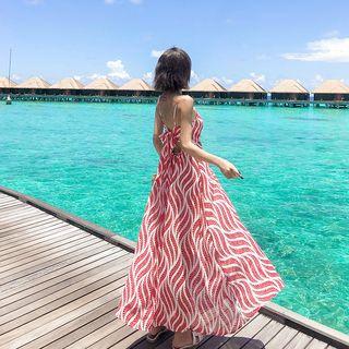 Pattern Printed Spaghetti Strap Tie-back Maxi Sundress