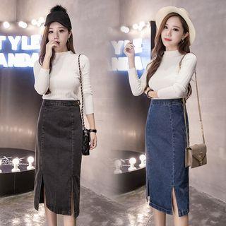 Midi Denim Sheath Skirt