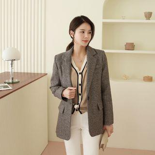 Single-button Wool Blend Herringbone Blazer