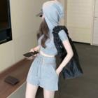 Hooded Crop T-shirt / Drawstring High-waist Shorts