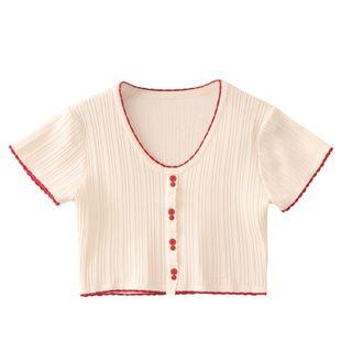 Short-sleeve Contrast Trim Knit Crop Top