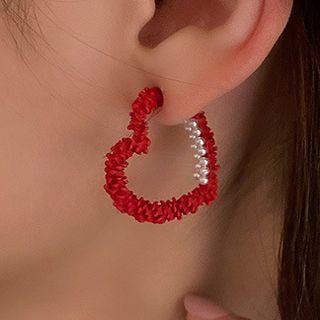 Heart Faux Pearl Hoop Earring 1 Pair - Red - One Size