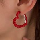 Heart Faux Pearl Hoop Earring 1 Pair - Red - One Size