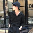 Long-sleeve Notched-neck Top