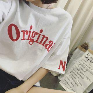 Elbow-sleeve Letter Print T-shirt