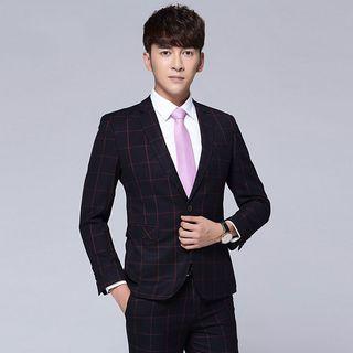 Set Of 3: Check Blazer + Vest + Dress Pants
