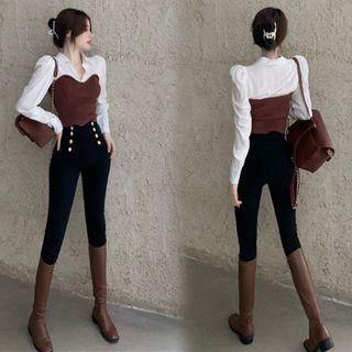 Mock Two-piece Shirt / Cropped Skinny Pants