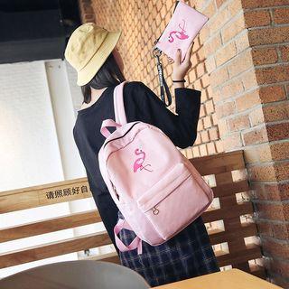 Flamingo Embroidered Canvas Backpack