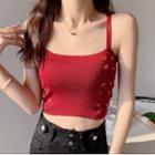Halter-neck Plain Lace-up Knit Crop Top