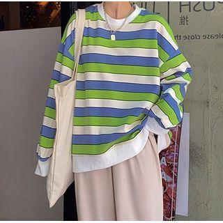 Long-sleeve Striped Sweatshirt Green - One Size