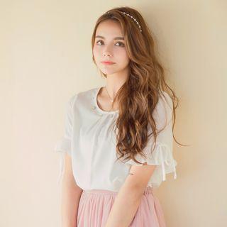 Ruffle-sleeve Beaded Blouse
