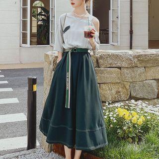 Mock Two-piece Cold-shoulder Midi Dress