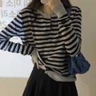 Long-sleeve Striped Knit Cardigan Stripe - One Size