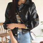 Faux-leather Cropped Jacket Black - One Size