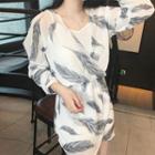 Leaf Print Long Sleeve Playsuit