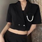 Short-sleeve Double-breasted Crop Blazer