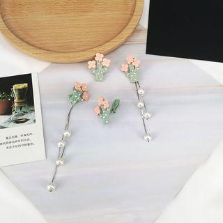 Asymmetric Faux Pearl Cactus Drop Earring / Clip-on Earring