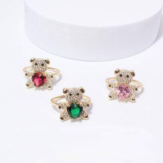 Bear Rhinestone Alloy Open Ring