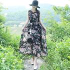 Flower Print Midi Sleeveless Dress