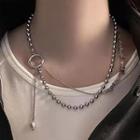 Bead Choker Necklace Silver & White - One Size