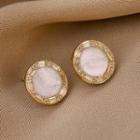 Cat Eye Stone Earring Qr196 - 1 Pair - Gold & White - One Size