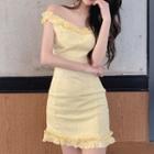Ruffled Off-shoulder Mini Sheath Dress