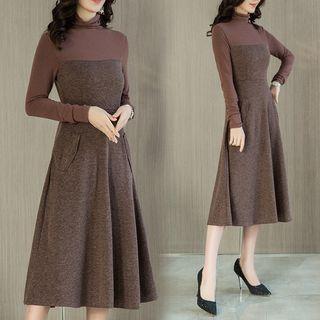 Turtleneck Panel A-line Dress