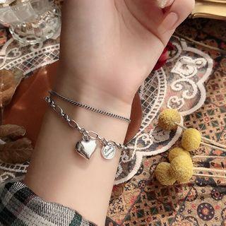 Heart Layered Sterling Silver Bracelet Silver - One Size